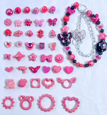 B105_ Hot pink beads mix (for pens&chains)-clearance!