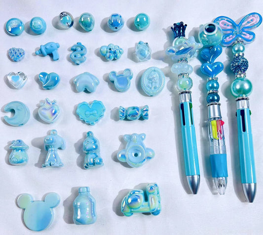 Lakey blue beads mix (for pens&chains)-clearance!