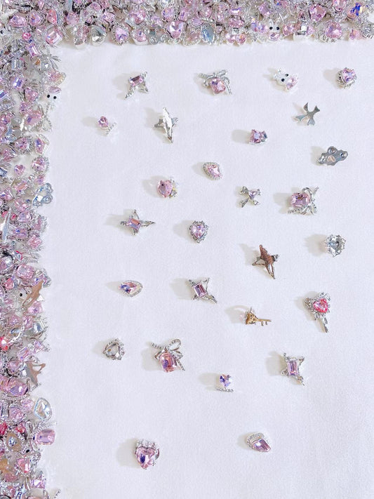 silver pink metal charm mix