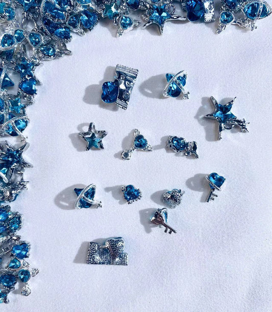 Silver lakey blue metal charm mix