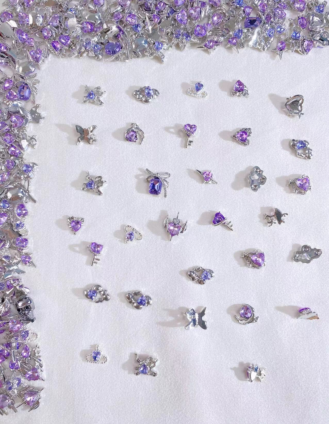 silver purple metal charm mix